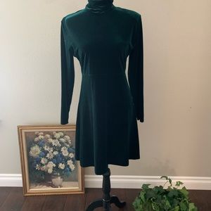 Forest Vintage green turtle neck velvet dress